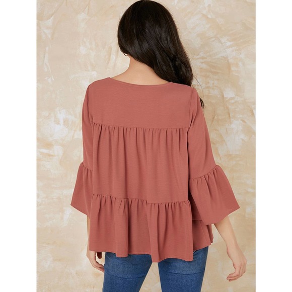 MATERNITY Bell Sleeve Smock Top long sleeve boho rusty orange - Picture 2 of 5